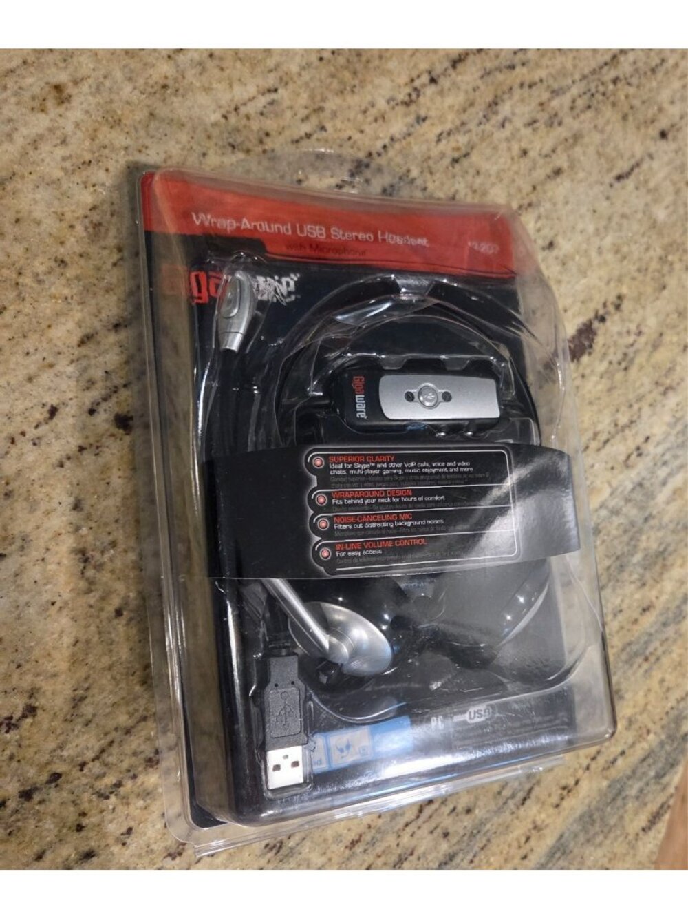 New! Gigaware USB wrapAround Stereo Headset with Microphone PC USB 43-122